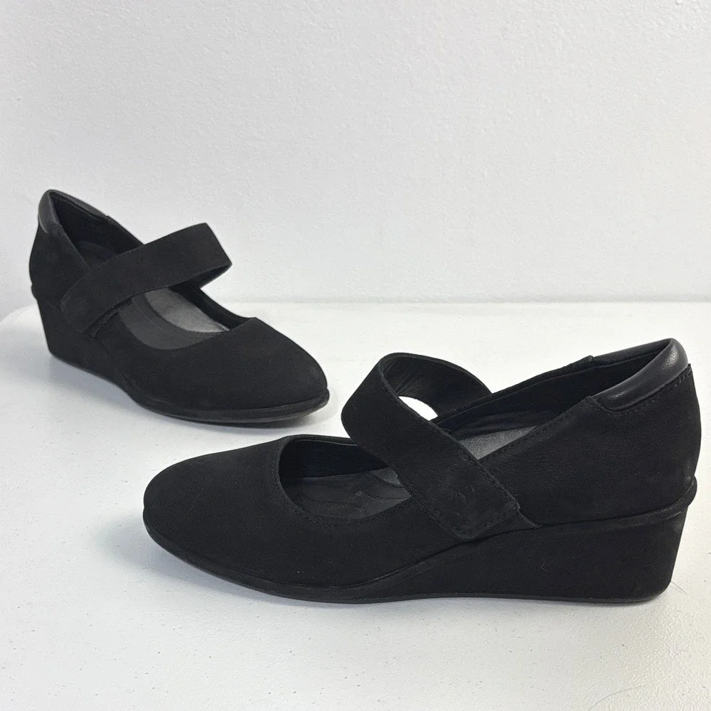 Black Suede Mary Jane Wedge Preppy Shoes Career Minimalist Whimsigoth Women 9